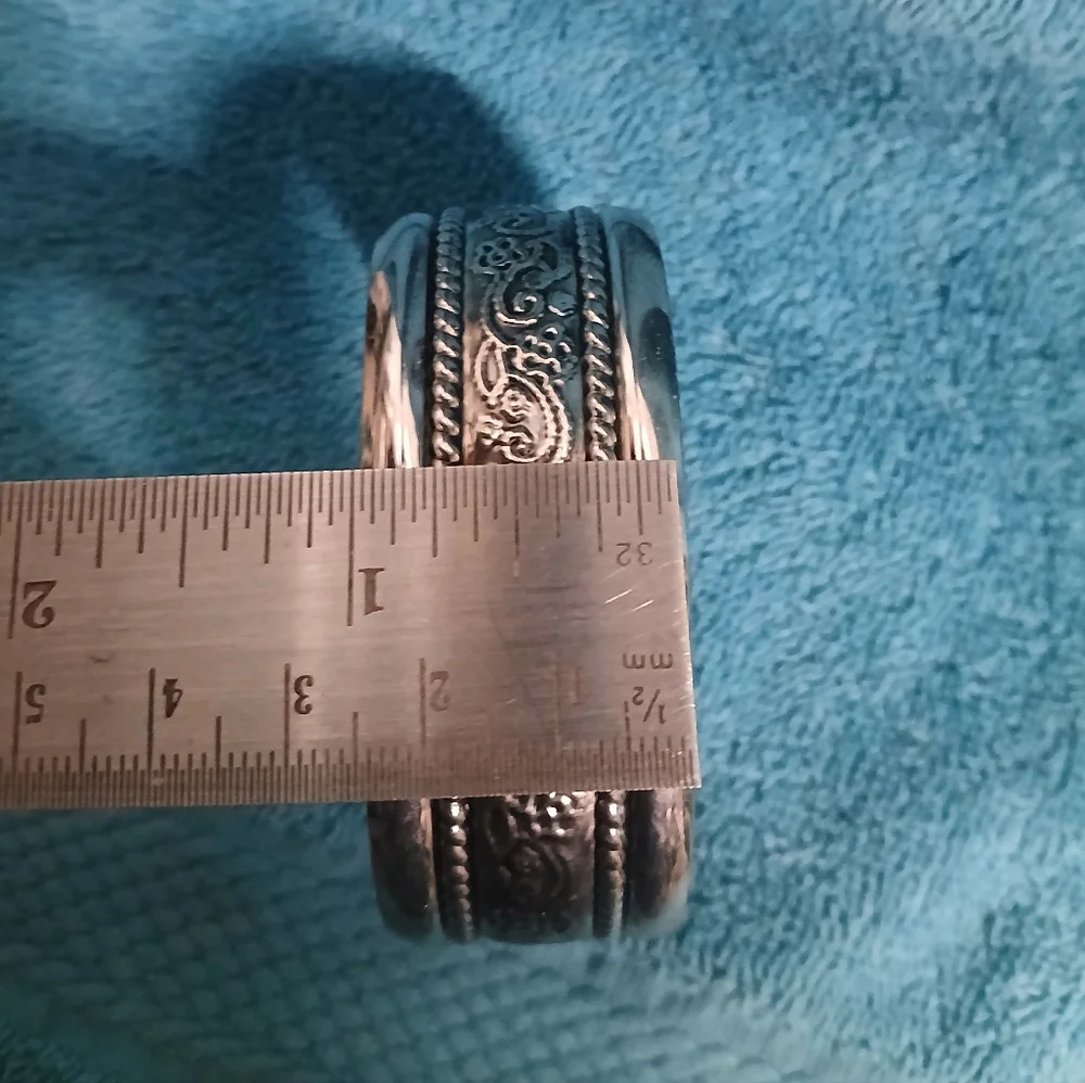 Silver Ornate Cuff Bracelet Flower Design
